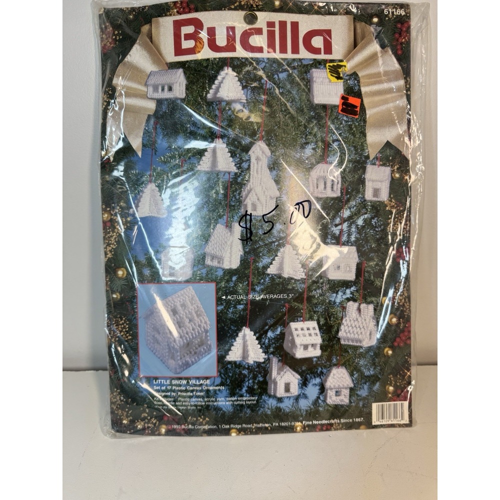 Bucilla 1993 Plastic Canvas Kit Little Snow Village Christmas Ornaments 61166